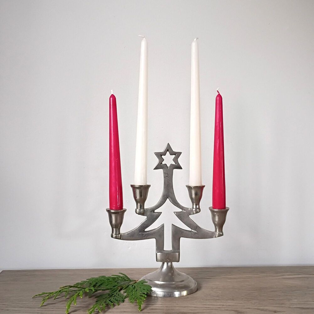 Vintage Silver Christmas Tree Candelabra Xmas Candle Holder Christmas Decoration